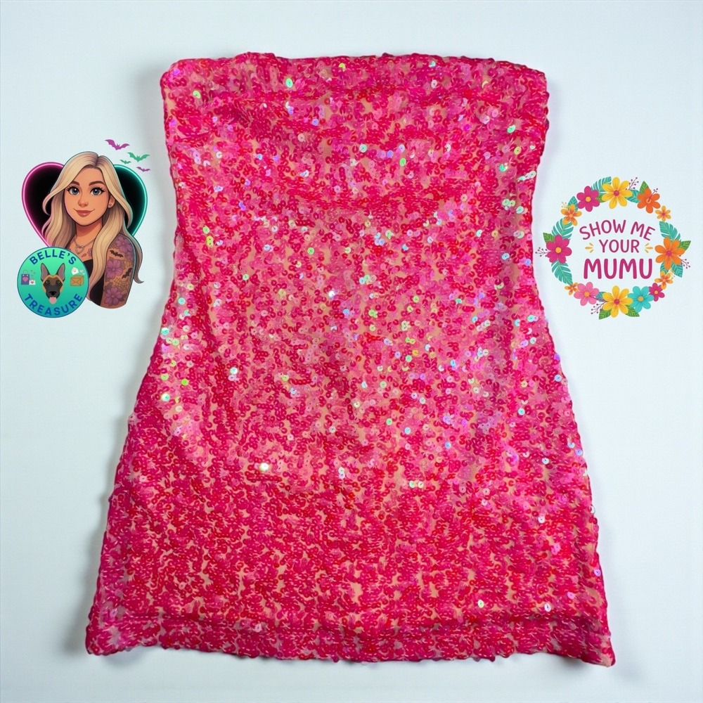 Show Me Your‎ Mumu Sequin Mini On My Way Dress Small Hot Pink Strapless Hoco - Picture 2 of 16